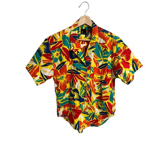 Vintage Lizwear Liz Claiborne Tropical Button Front Top Small - Picture 1 of 5